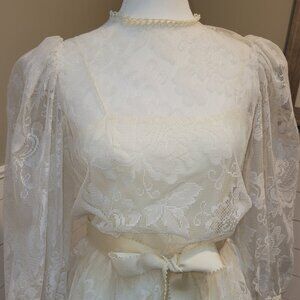 Ivory Colored Lace Covered Cocktail/Party Dress Size 7-8